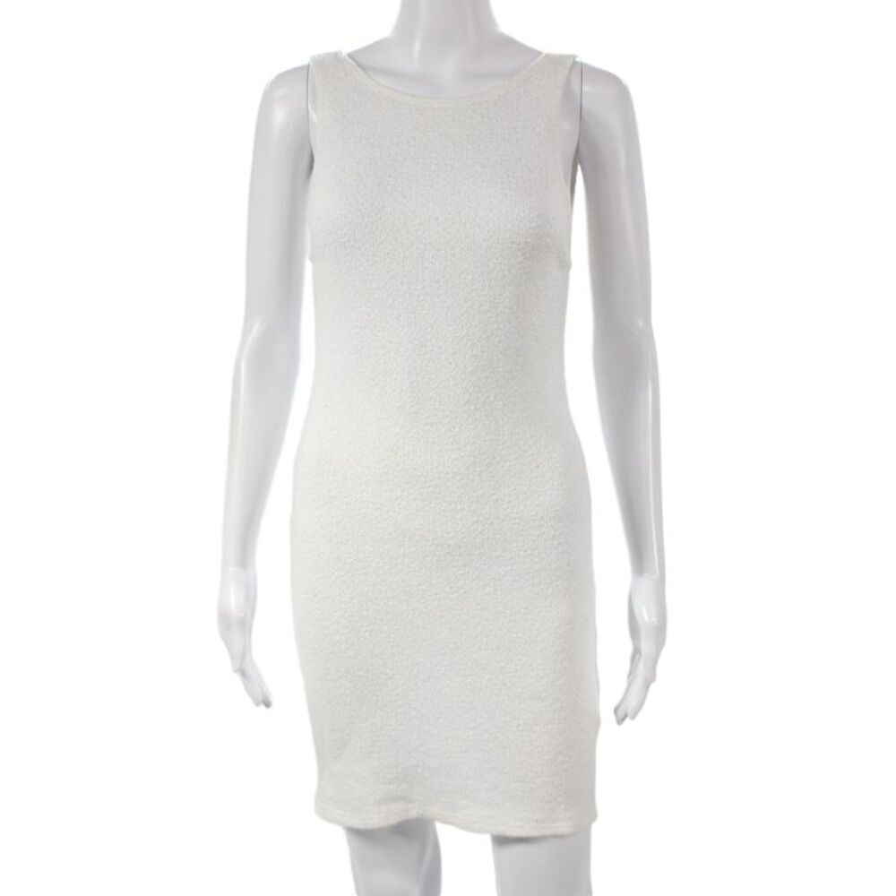 Designer Womens Mini Dress White Scoop Neck Sleeveless Cotton Pullover Size S